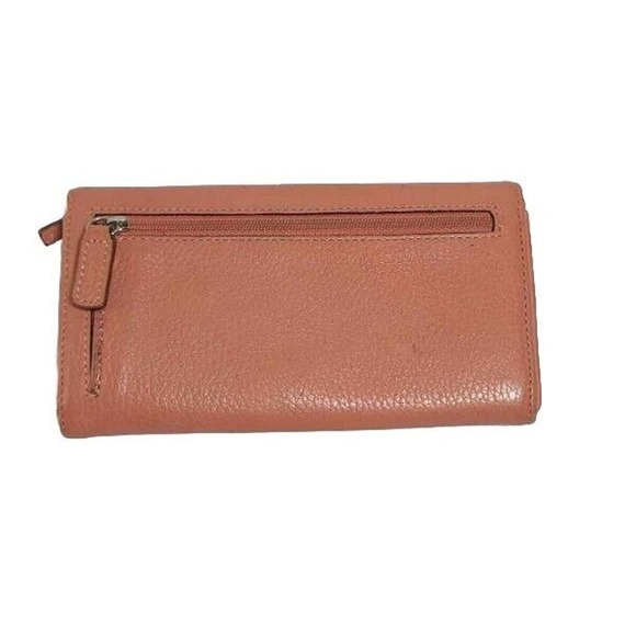 Womens TOUS WALLET Peach Leather Zip Around Clutch Credit Card Holder Large - Picture 2 of 7